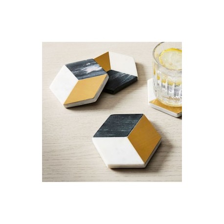 Set de portavasos Madison Marble Inlay de mármol 4 piezas